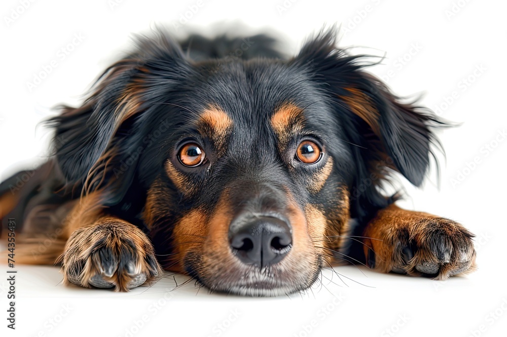 dog rottweiler laying on the floor and looking into the floor