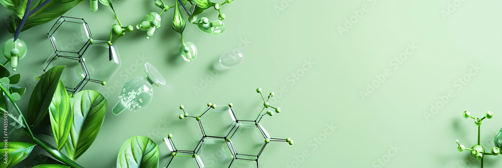 Naklejka premium Biotechnology and biology concept with natural plants, DNA, and vials for scientific research and study purposes