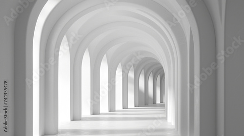 3d render of a corridor with a series of arches diminishing in size