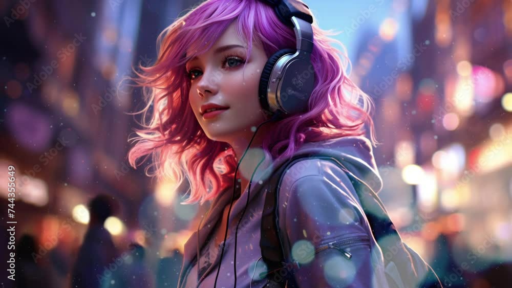Tune-In Tranquility: Girl with Headphones Tune-In Tranquility: Girl with Headphones