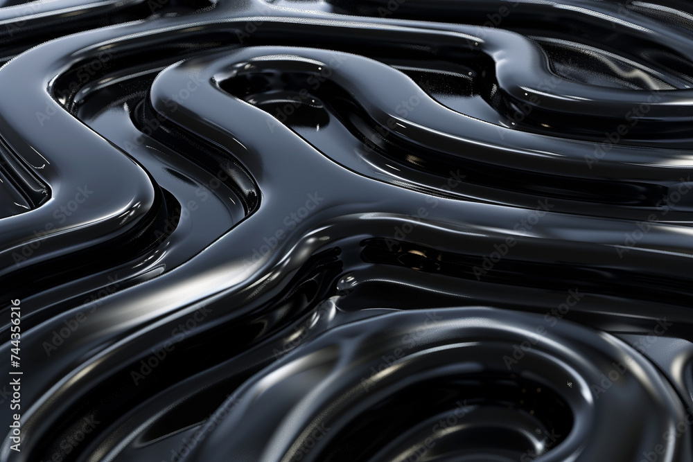 3d render of a labyrinth submerged under a smooth layer of reflective black liquid