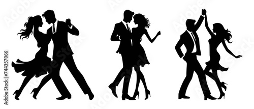 Classic Ballroom Party Dance Couple Silhouettes black filled vector Illustration