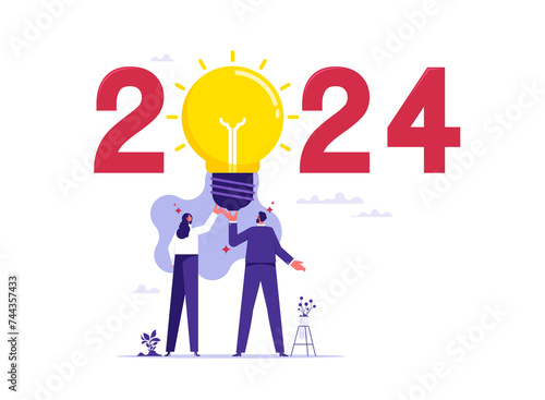 2024 annual planning concept, goals or direction for the organization, business team is brainstorming in a meeting