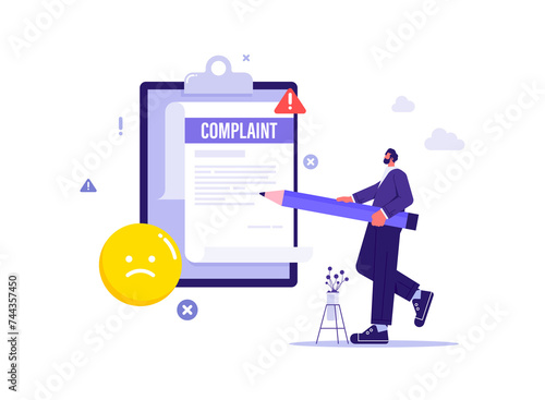 Obraz na plátně Businessman uses pencil write complaint paper document, bad review from client,