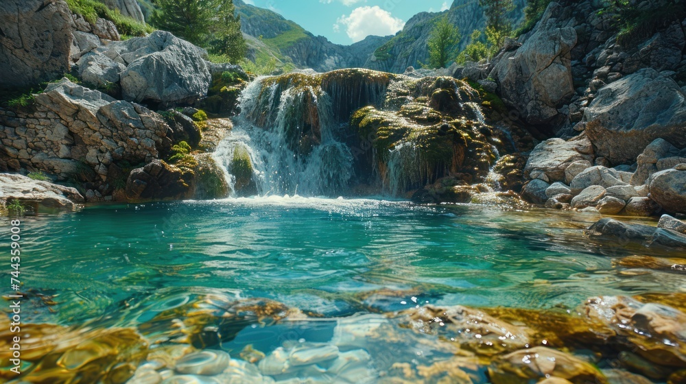 Waterfall in mountains, waterfall in deep forest of Croatia.