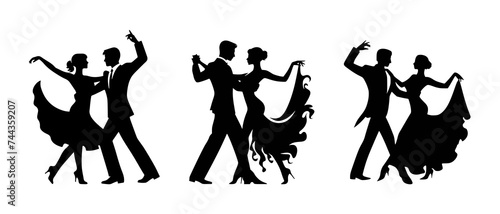 Salsa Dance Partners black filled vector Illustration