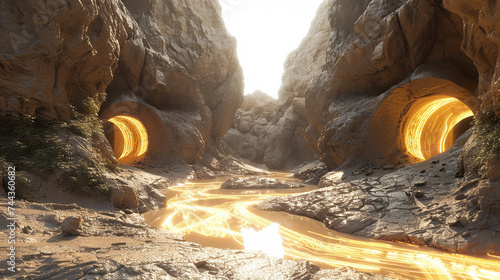 Wallpaper Mural 3d render of a tranquil otherworldly canyon with streams of liquid light instead of water Torontodigital.ca