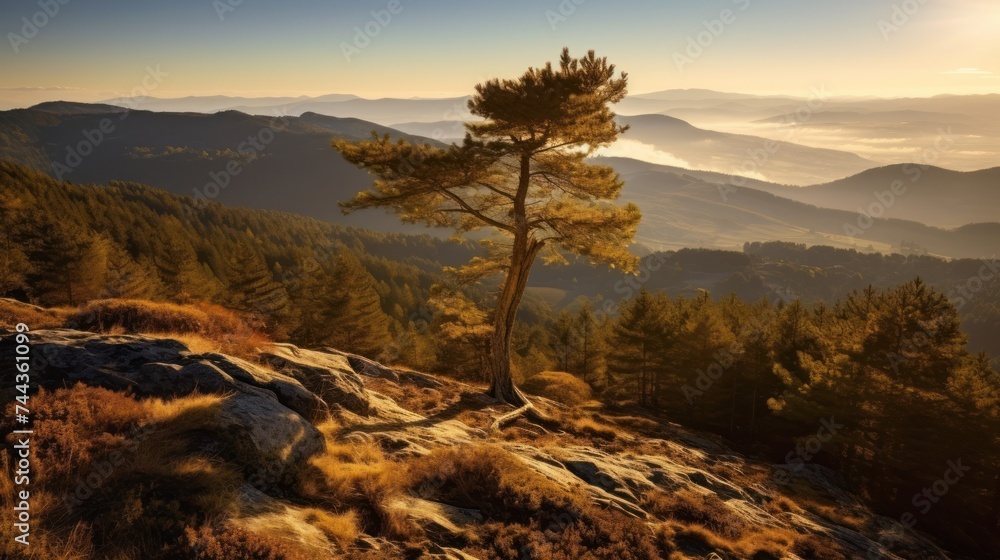 Sunrise from the ridge of the Western Tatras, Rohace with a view of the Salatin mountain with grass illuminated by the rising sun. - obrazy, fototapety, plakaty 