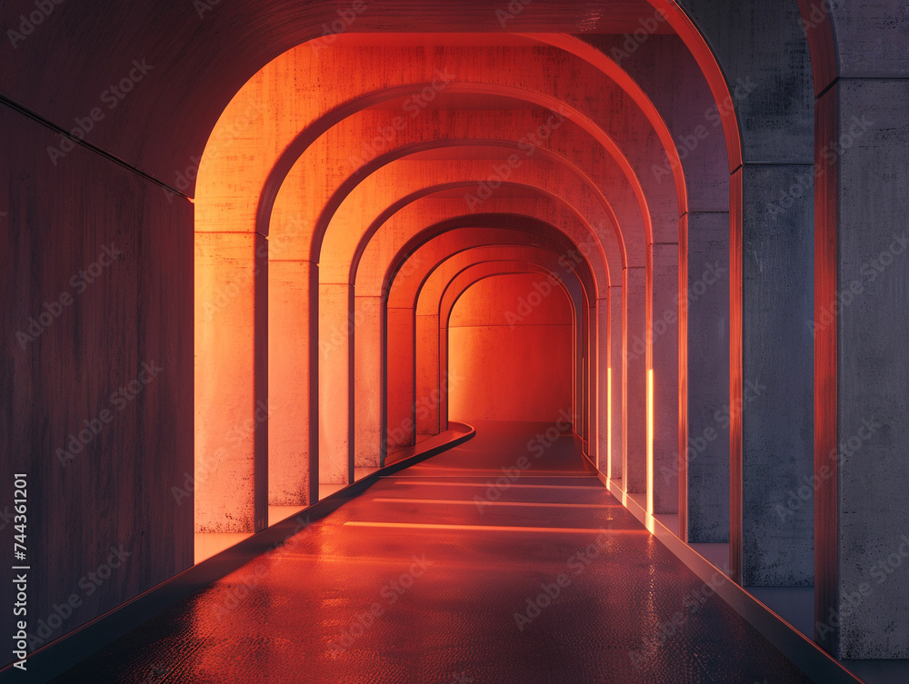 3d render of a tunnel with a minimalist aesthetic featuring a single bold line of color