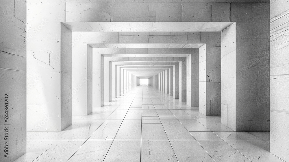 3d render of a tunnel with a minimalist repeating square pattern 3d render of a tunnel with a minimalist repeating square pattern