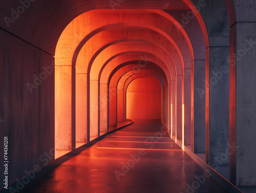 3d render of a tunnel with a minimalist aesthetic featuring a single bold line of color