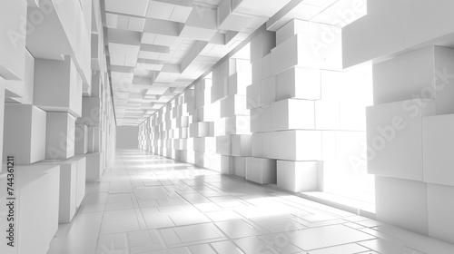 3d render of a tunnel with a repetitive minimalist cubic motif © pprothien
