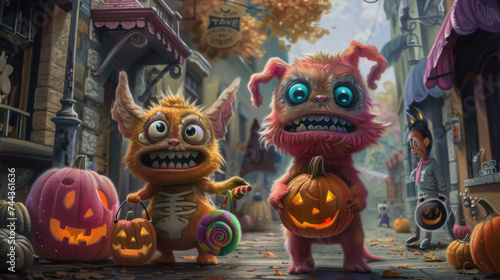 A day of mischief and delight as costumed creatures roam the streets in search of treats. photo