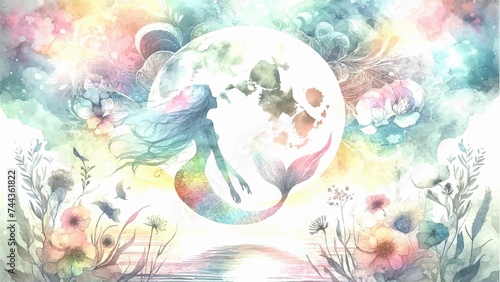mermaid  with the moon   children fantasy   Princess   magical  dreamy sea  spectacular landscape   silhouette of mermaid