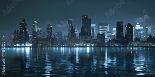 Manhattan Midtown skyline panorama at night  New York. New York skyline. Concept digital illustration 