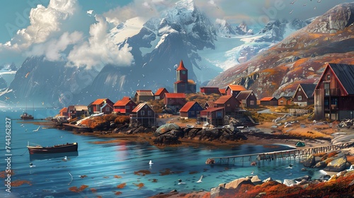 Picturesque village on coast of Greenland. digital art  © Ziyan