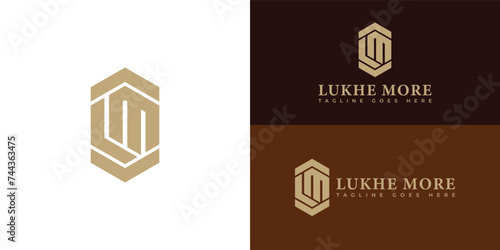 Abstract initial letter LM or ML logo in gold color isolated in multiple white and brown backgrounds applied for law firm company logo also suitable for the brand or company have initial name ML or LM