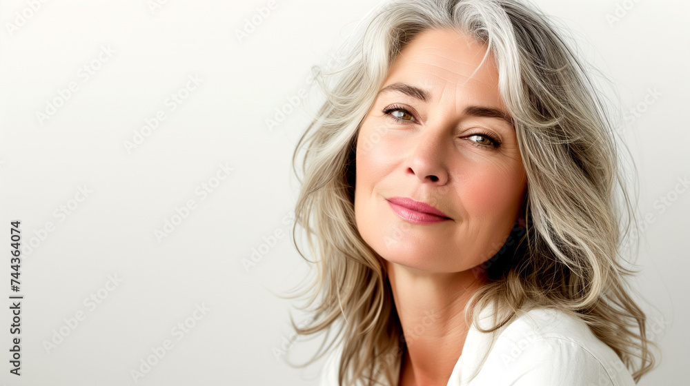 Portrait of a mature beautiful woman on a light background. Portrait of a mature beautiful woman on a light background.