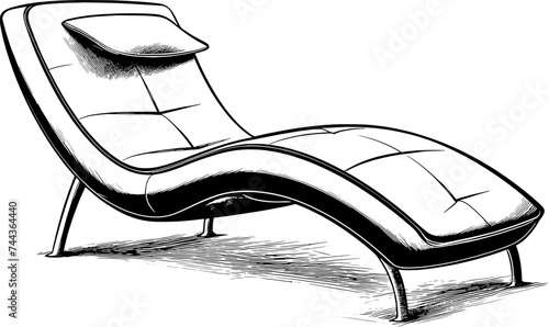 vintage cozy chaise lounge sofa, chair in hand-drawn style