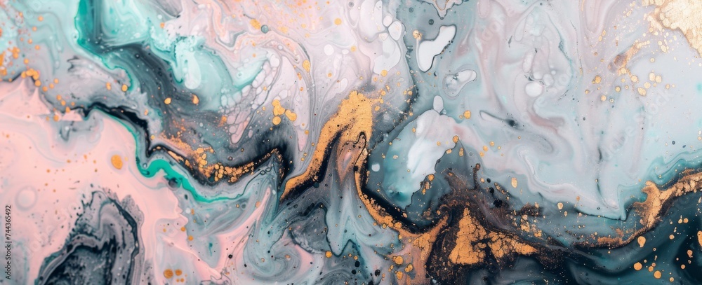 Naklejka premium abstract painting of various colors on a blue, white and gold background