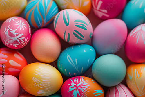 Vibrant Easter eggs with decorative patterns, springtime holiday