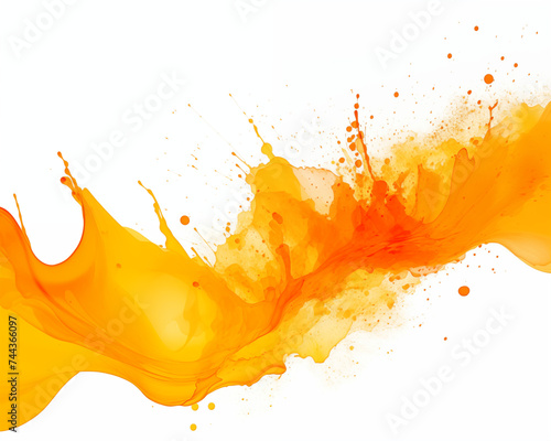 Image of orange ink splashes and overlays on a white background. Grunge splatter, paint splash, liquid stains.