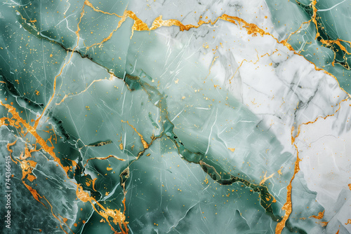 Abstract green marble pattern with golden veins for design