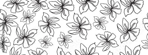 Black and white seamless floral pattern. Line art illustration. Floral pattern for invitations, wallpaper, gift wrapping.