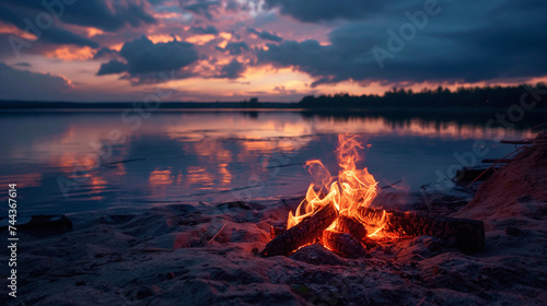 Campfire Night Camp. Generative AI.  © Yerjung