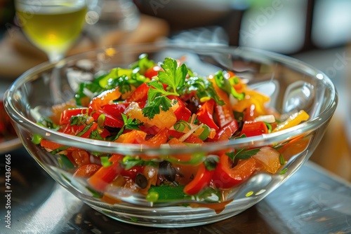 Light summer fresh salad with colorful peppers. Vegetarian food