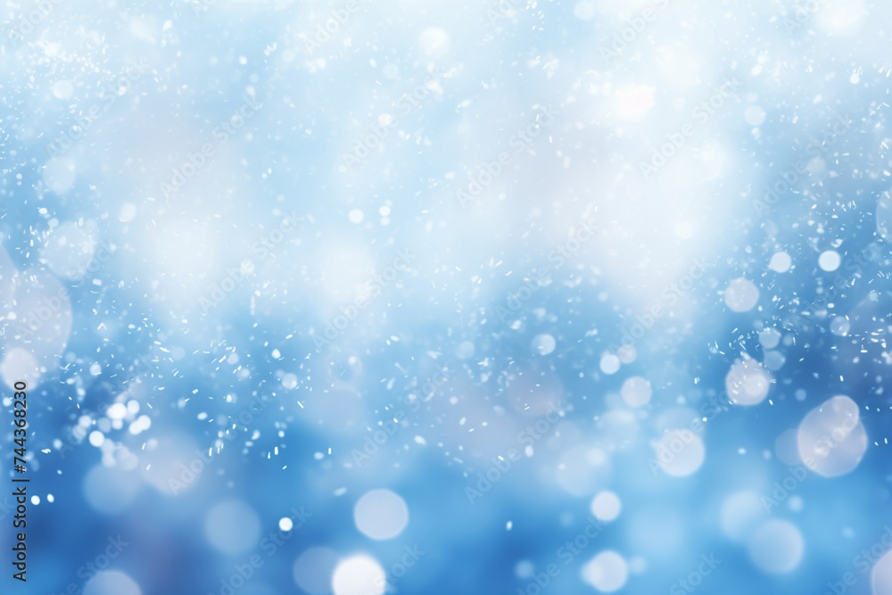 
abstract blurred soft blue and white bright flashing beautiful bokeh and falling snow and stars on colorful background for merry Christmas and happy new year banner design and presentation