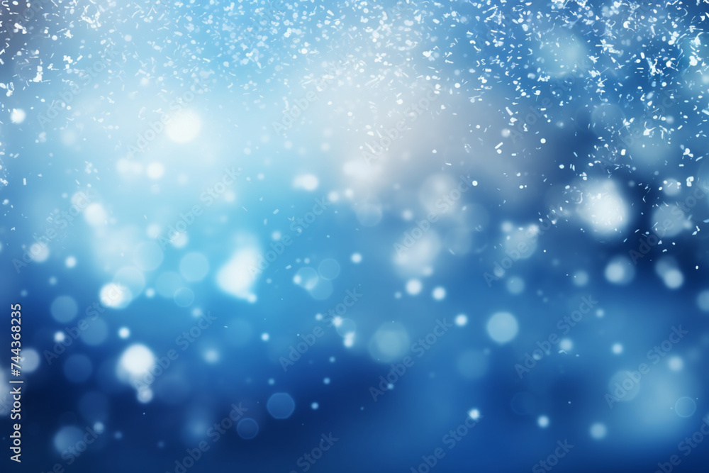 
abstract blurred soft blue and white bright flashing beautiful bokeh and falling snow and stars on colorful background for merry Christmas and happy new year banner design and presentation