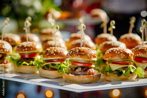 Obraz na płótnie Close-up of delicious mini burgers with fresh ingredients w salonie