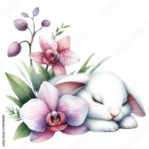 Cute rabbit sleeping on a flower