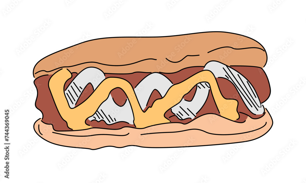 line art color of American hotdog line art color of American hotdog