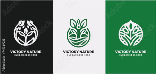 Set of natural and organic victory nature logo in modern design. Natural logo for branding,  photo