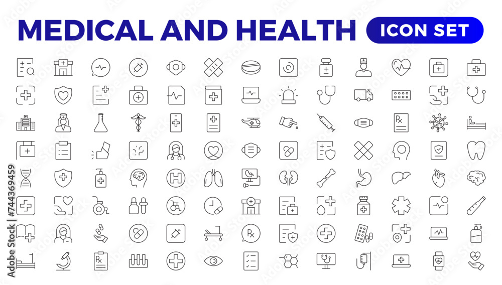 Health and Medical linear icons such as Scalpel, Saline, Optometrist, Otoscope, Patch, and Pregnancy test line icons.Medecine flat icons. Collection of health care medical signs. Outline icon set. Health and Medical linear icons such as Scalpel, Saline, Optometrist, Otoscope, Patch, and Pregnancy test line icons.Medecine flat icons. Collection of health care medical signs. Outline icon set.