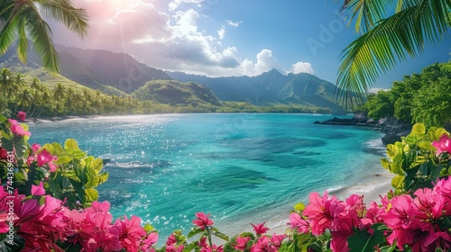 Tropical Flowers and Plants on the South Pacific Ocean Island of Bora Bora photo