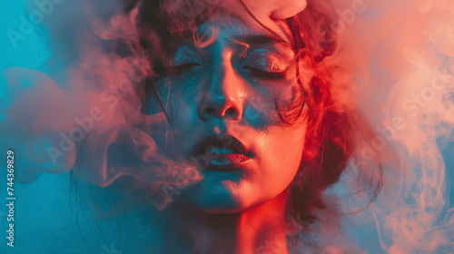 Mysterious woman surrounded by smoke.