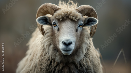 Curious sheep staring with a soft gaze.