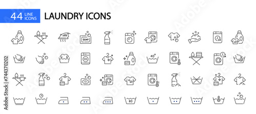 Washing clothes. Laundry detergent, washing instructions labels and statin removal. Pixel perfect vector icons set