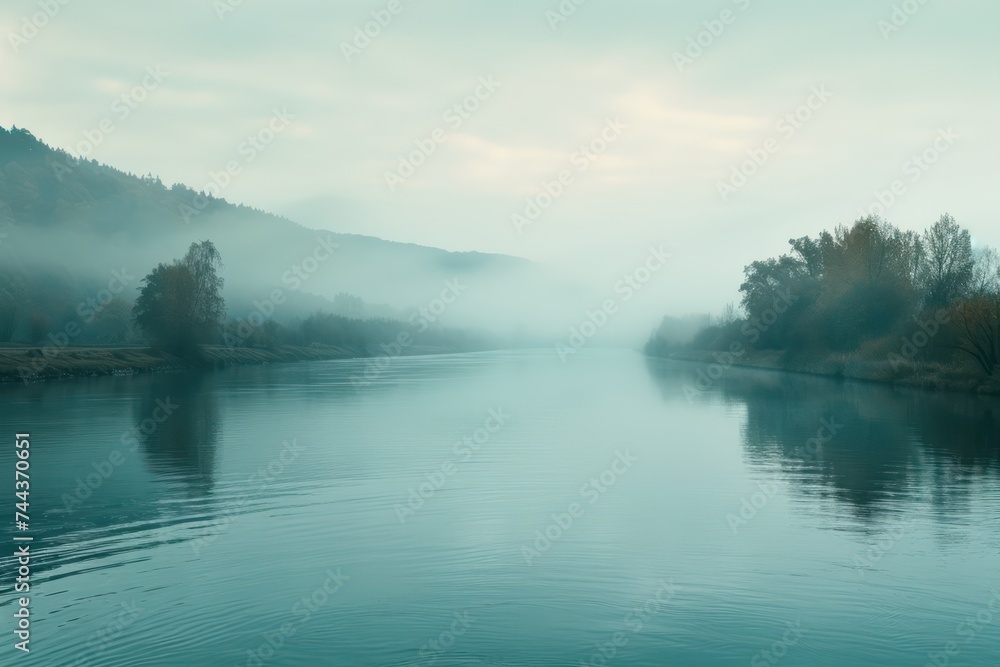 Landscape with the image of a lake in the morning mist. Landscape with the image of a lake in the morning mist.