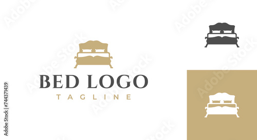 luxury bed logo vector illustration, sleep bed logo template