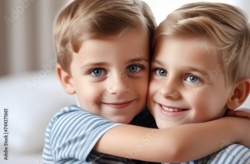 Two brothers hugging and laughing, cuddle day, close friends