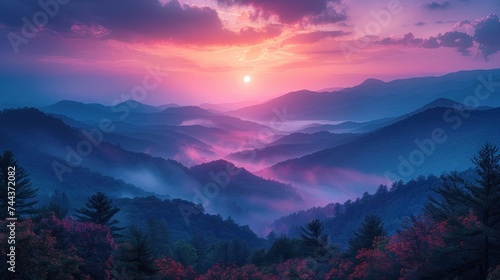 Panoramic view of colorful autumn sunrise in mountains. © haizah