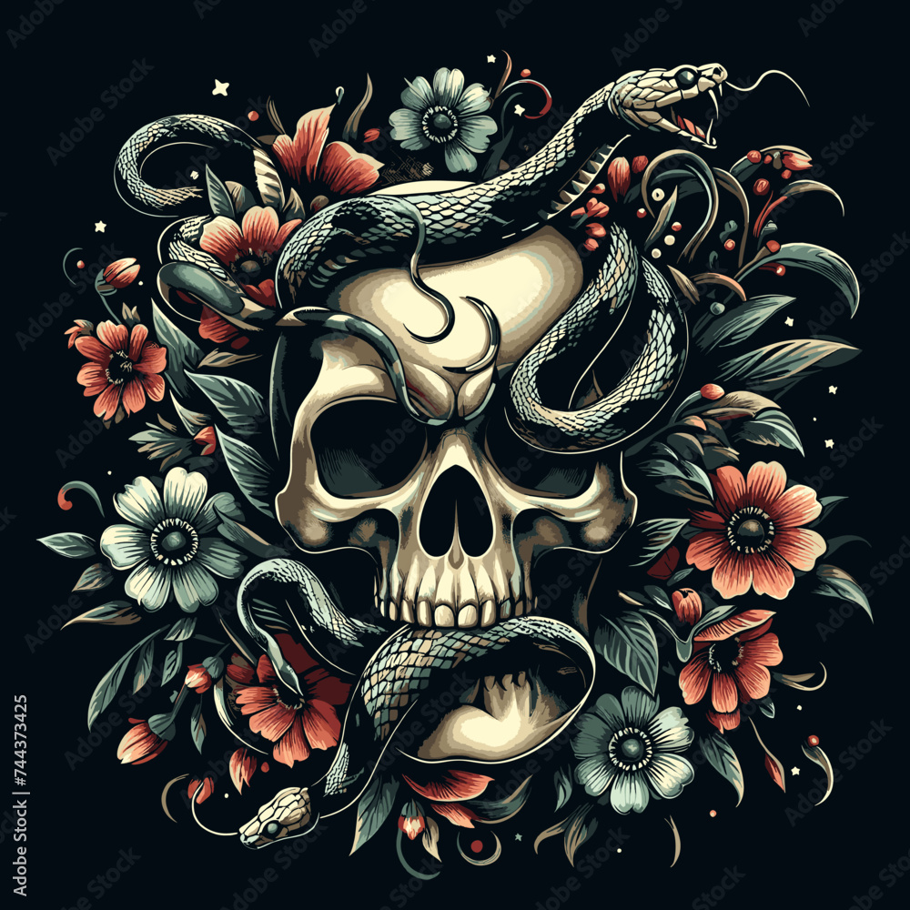 Naklejka premium skull and snake