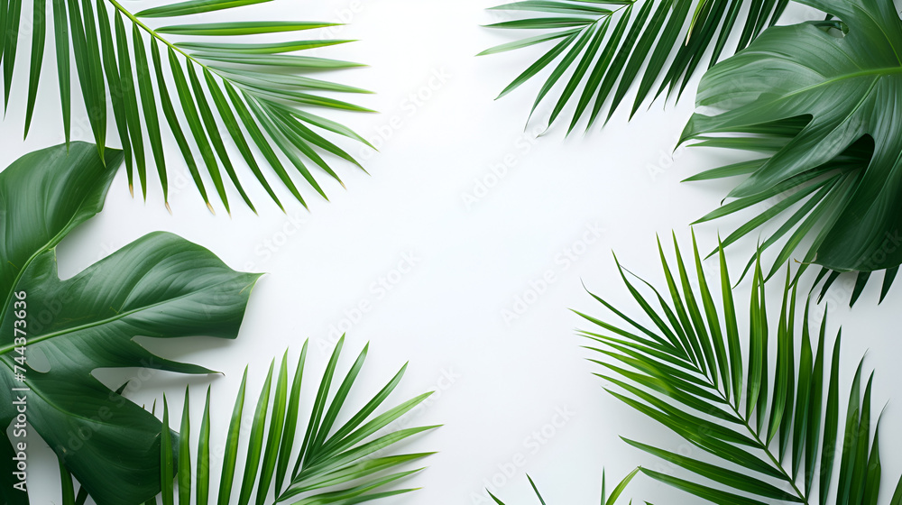 Beautiful tropical palm trees and leaves isolated on white background, perfect for summer vacation vibes. Generative Ai