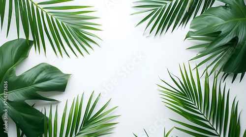 Beautiful tropical palm trees and leaves isolated on white background  perfect for summer vacation vibes. Generative Ai