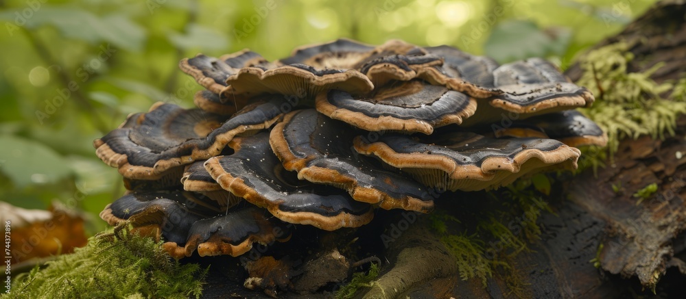Lush Forest Fungi: Diverse Mushrooms Thriving on an Aged Tree Stump Growth Lush Forest Fungi: Diverse Mushrooms Thriving on an Aged Tree Stump Growth