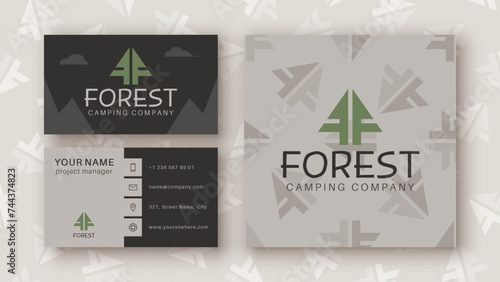 Camping Business Card Template. Professional Design For Your Company. Visual brand identification